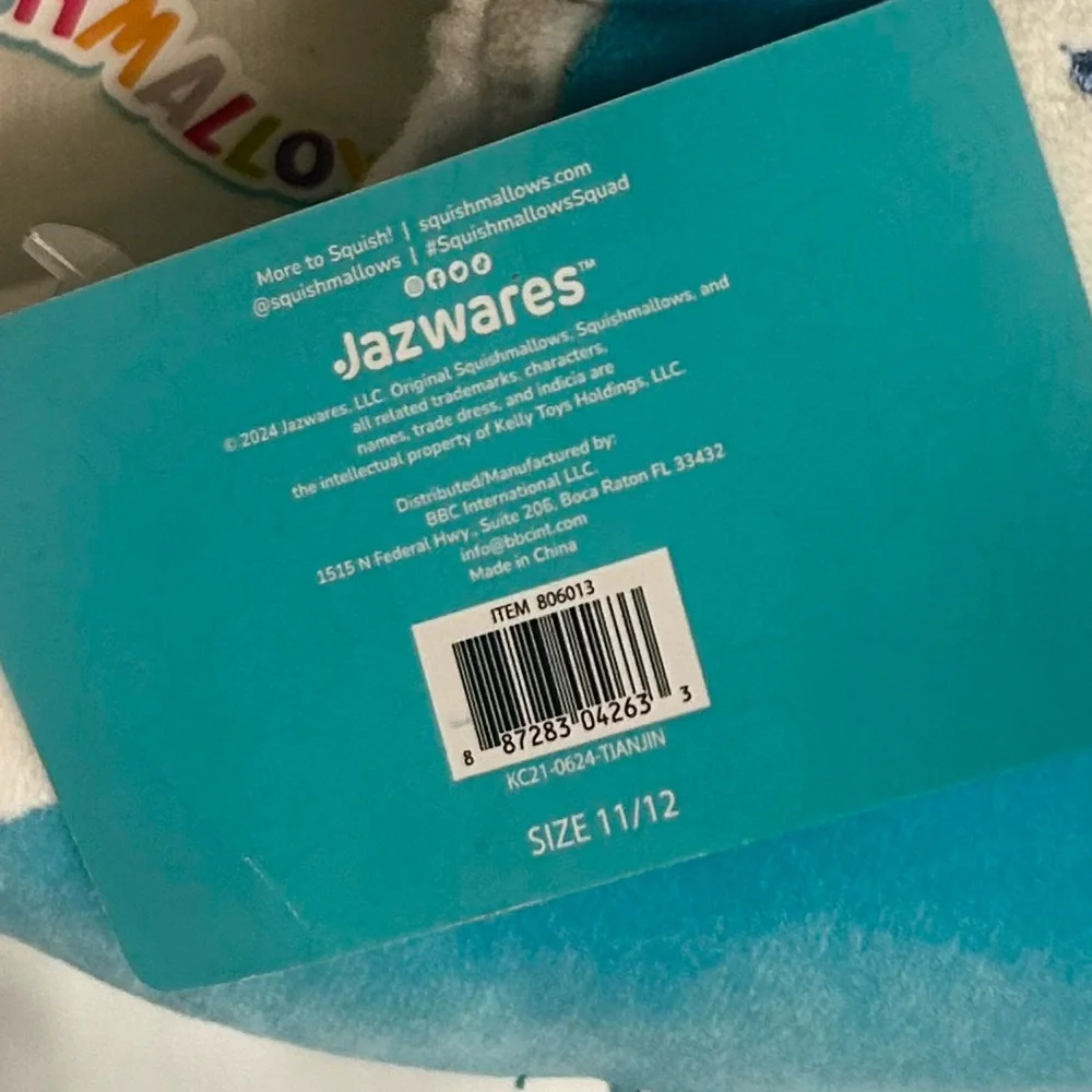 ⭐️ NEW Squishmallows Tatiana Dragon Teal and Silver Plush Slippers 11/12